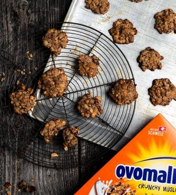 Ovo-Müsli-Kekse mit Schokolade, Erdnüssen und Cranberries